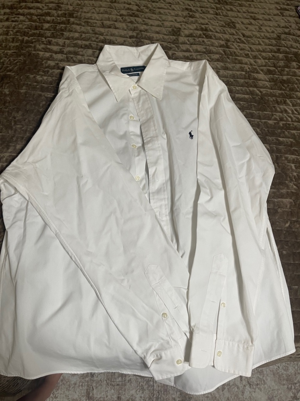 Ralph Lauren White Button-Down Dress Shirt with Navy Pony